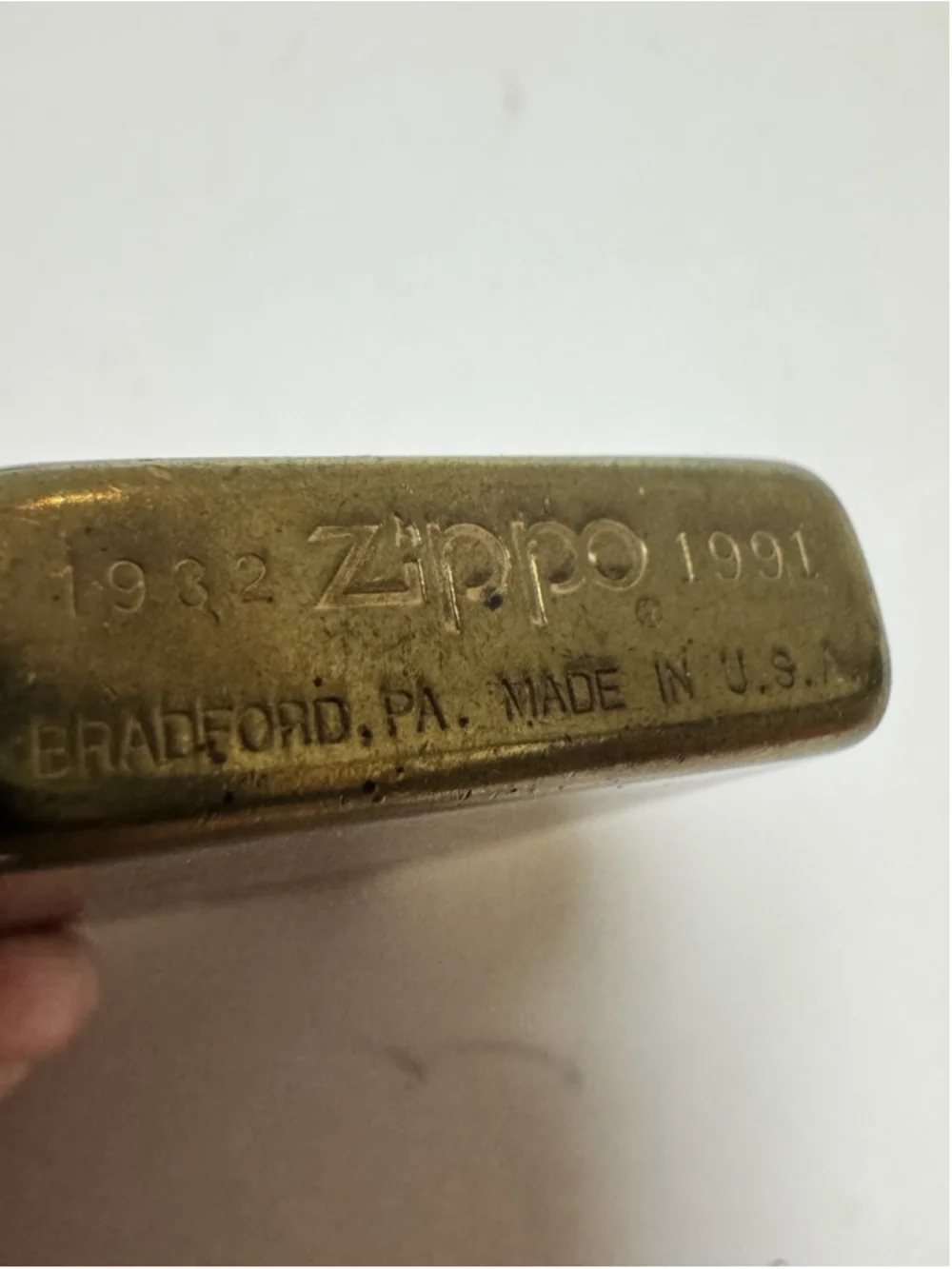 1991 Zippo Slim Solid Brass Lighter 1932-1991 w/ Case & Papers